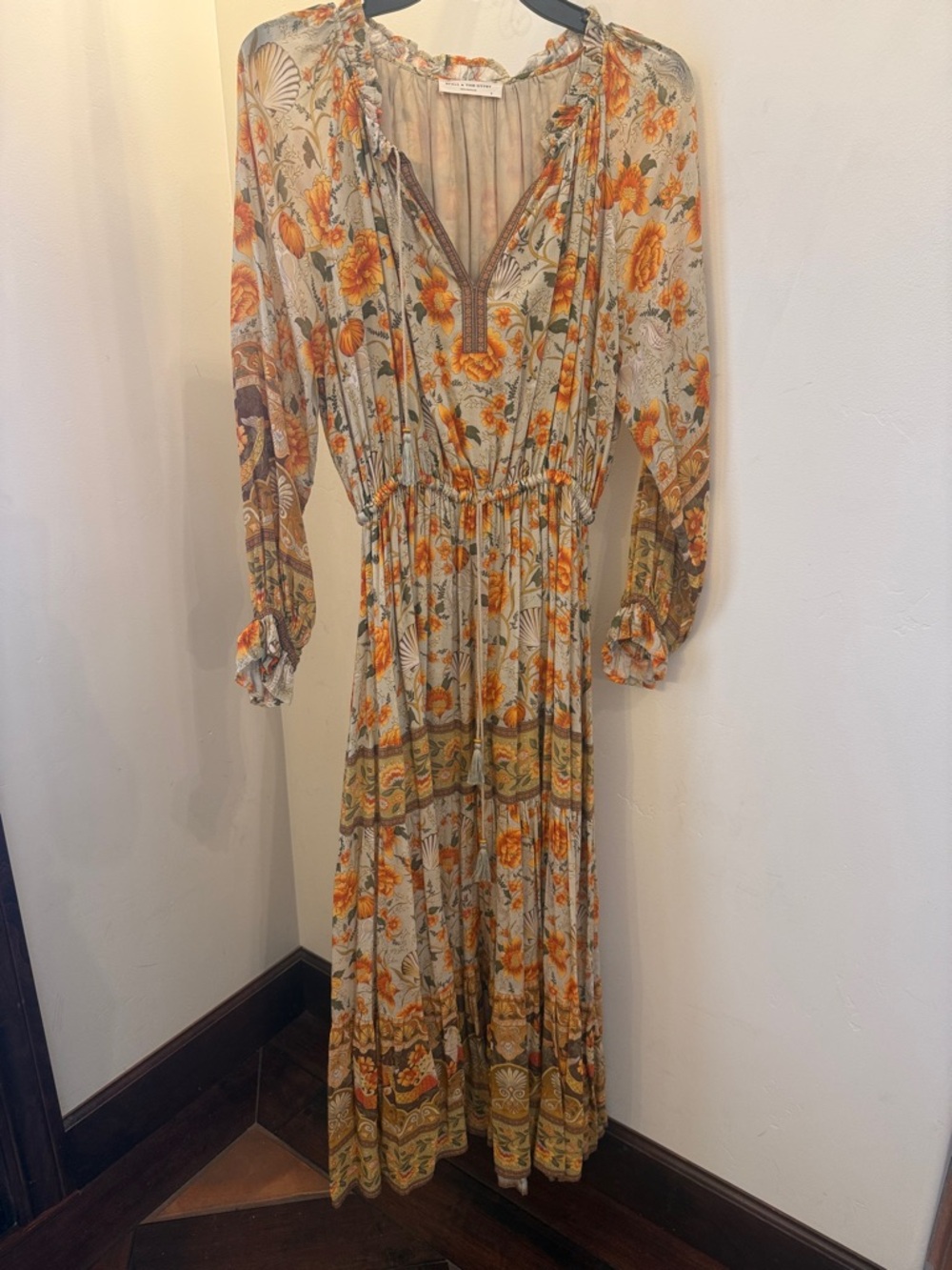 Spell Floral Tiered Maxi Dress in Orange and Cream